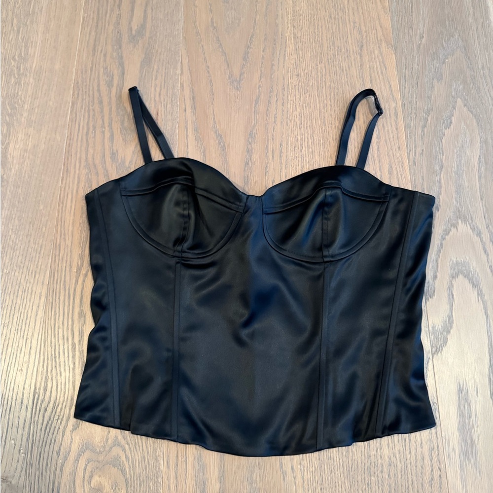 Aritzia Black Satin Bustier Top